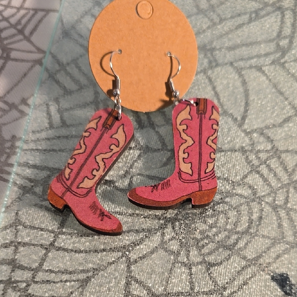 Pink Cowgirl Boot Earrings
